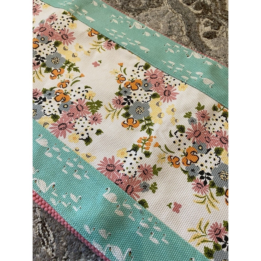 Matilda Jane Feathered Friends Reversible Table Runner 88"x14" Floral Swans NWOT